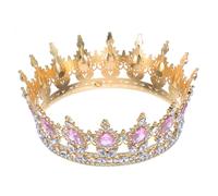 HEALLILY Bride Rhinestone Crown Headpiece Gold Base Pink Crystal Wedding Hair Accessories for Bride Bridal Tiara Headband Suitable for Parties Festivals and Role-playing