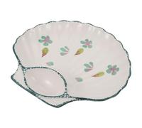 HEALLILY Ceramic Shell Dipping Plate in Green Colour, Unique Concise Design Sushi Plate for Restaurants and Home Kitchens, Sturdy Ceramic Material Serving Tray for Party and Breakfast
