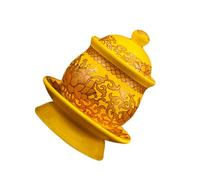 HEALLILY Ceramic Worship Cup with Auspicious Lotus Pattern for Buddhist Holy Water Offering Small Yellow Lotus Design Smooth Finish Sacrifice Mug for Ritual Use and Meditation Supplies