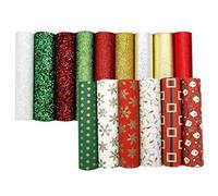 HEALLILY Christmas Faux Leather Sheets, 15pcs Christmas Themed Printed Shiny Glitter Faux Leather Fabric Sheet for Xmas Holiday DIY Making Crafts Earrings Hair Bows Decorations