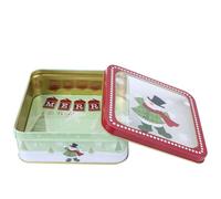 HEALLILY Christmas Snowman Tinplate Candy Box with Lid Reusable Cookie Container for Christmas Holiday Party Favour Decorations Festive Tin Storage Box with Snowman Design