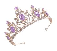 HEALLILY Crystal Rhinestone Bridal Tiara Crown for Bride Wedding Hair Accessory Gold Purple Wedding Crown Bridal Headdress and Banquets