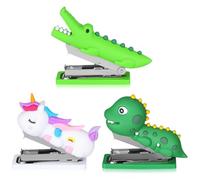 HEALLILY Cute Handheld Staplers for Students and Office Stationery 3pcs with Non-Slip Support Feet, Standard Size, Silicone and Stainless Steel Material for Desk Use