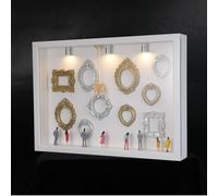 HEALLILY DIY Miniature Museum Shadow Box Frame White with Light and Mini Figures, Wood and Plastic Display Frame for Photos, for Memory Collage and Home Decor, Space Saving 31.4x22.6x4.5cm