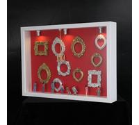 HEALLILY DIY Small-scale Shadow Box Frame Kit with Mini Frames, Figures and Light, Wooden and Plastic Material, Space Saving Design for Memory Collage and Bookshelves Display