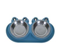 HEALLILY Double Pet Food Bowl Pp Cat Feeding Bowls with Non-slip Base and Moat Design, Blue Safe and Anti-ant Feature for Medium and Small Cats for Mealtime Use
