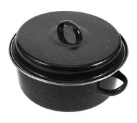 HEALLILY Enameled 24cm Roasting Pot with Lid Multi-Function Household Cooking Pan for Outdoor BBQ and Baked Sweet Potato, Enamel Barbecue Pot Suitable for Kitchen and Grilling