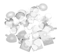 HEALLILY Gem Tray Set 48Pcs Silver Pendant Bezel Trays with Dome Glass Cabochons for Jewellery Making DIY Craft Accessories