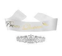 HEALLILY Graduation Party Decorations Set Prom Queen Shoulder Strap Headband with Rhinestone Crown and Satin Sash for Graduation Parties and Celebrations