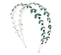 HEALLILY Green Crystal Headband Double Layer Leaf Rhinestone Bridal Wedding Hair Vine Women Girls Prom Party Accessories