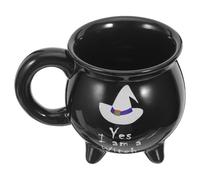 HEALLILY Halloween Ceramic Witch Mug 350ml Cauldron Shape Coffee Cup Black Ceramic Comfortable to Hold Ergonomic Design Halloween Decor Essential for Breakfast