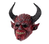 HEALLILY Halloween Devil Mask with Horns Scary Half Face Demon Mask for Cosplay Fit for Masquerade Parties Airflow Design Unique Red Horned Headgear