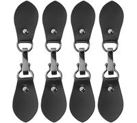 HEALLILY Leather Hook Fasteners, 4pcs Metal Clasp Closure Set for Coats Jackets Overcoats, Black Hook with Black Leather Tabs, Sewing Toggle Buckles for Straps and Belts