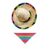 HEALLILY Mexican Dog Hat and Bandana Set for Cats and Dogs, Straw Braid Material with Adjustable Fit and Versatile Size Adaptability, for Fiesta Party and Small Pets