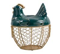 HEALLILY Multi-purpose Iron Art Egg Basket with Lid in Chick Shape for Kitchen Egg Storage and Organising, Ceramic and Iron Material, Keeps Kitchen Tidy on Home Countertop