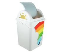 HEALLILY Rainbow Trash Can with Swing Top Plastic Garbage Bin for Bedroom Nursery Kitchen and Bathroom Cute Rotating No Touch Rubbish Container with Stylish Rainbow Pattern