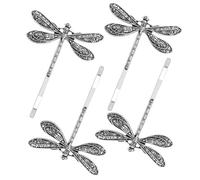 HEALLILY Retro Dragonfly Hair Clip Barrette with Unique Dragonfly Shape for Women and 4pcs Made of Sturdy Alloy Metal Silver Colour, for Birthday Parties and Everyday Wear