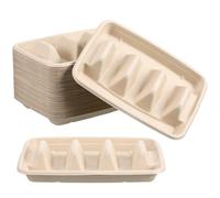 HEALLILY Reusable Taco Trays Sturdy Shape Preventing Spills Or Leaks 50pcs Made from Eco-Friendly Bagasse with Dividers and Raised Edges for Outdoor Picnics and Parties