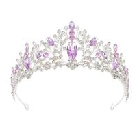 HEALLILY Silver Purple Baroque Princess Rhinestone Crown Headband, Wedding and Birthday Hair Accessory, Reusable Elegant Bridal and Festival Headdress for Women