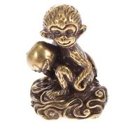 HEALLILY Small Monkey Decor Statue Made of Copper with Unique Design, Golden Mini Monkey Ornament for Desktop Decoration and Feng Shui Home Accent