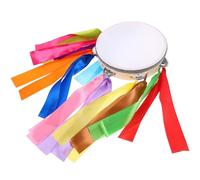 HEALLILY Thickened Hand Drum Tambourine with 12 Colorful Ribbons 20cm Diameter Wooden Percussion Educational Musical Instrument for Stage Performance and Outdoor Sports