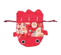 HEALLILY Traditional Style Drawstring Bag Red Cloth Candy Pouch with Fish Shape for Festival and Special Occasion Storage of Coins and Credit Cards