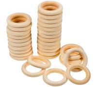 HEALLILY Unfinished Wooden Rings Solid Khaki Wood Material 30 Pcs Versatile Use for Making Bracelets and Necklaces, Rustic and Classic Style for Jewelry Making and DIY Crafts