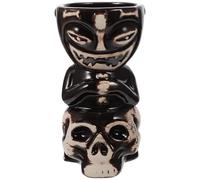 HEALLILY Unique Black Ceramic Skull Tiki Mug 450ml Cocktail Drinking Cup with Delicate Details for Festival Party Or Restaurant Use, Decorative and Safe Healthy Drinkware