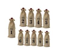 HEALLILY Vintage Linen Wine Bottle Bags Set Numbered 1-10 15x35cm Drawstring Wine Tote Bags for Wedding Party Wrapping and Birthday Celebration Packaging