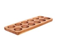 HEALLILY Wooden Rectangle Egg Tray Countertop Egg Holder 12 Slots Brown Acacia Wood Shatterproof Versatile Plate for Home Refrigerator Storage