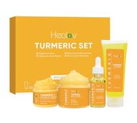 Healov Turmeric Skincare Set - Turmeric Skin Care Products Brightening & Acne - Turmeric Skin Care Kit, Turmeric Skin Care Set - Turmeric Cleanser, Body Scrub, Face Cream & Facial Serum