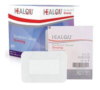 Healqu Bordered Gauze Island Dressing - 50 Count, 2.4"x4" Sterile Individually Wrapped Gauze Pads with Water-Resistant, Non-Woven Backing - Soft and Breathable Wound Dressing for First Aid & Medical