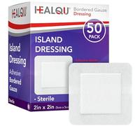 Healqu Bordered Gauze Island Dressing - 50 Count, 2" x 2" Sterile Individually Wrapped Gauze Pads with Water-Resistant, Soft and Breathable Wound Dressing for First Aid and Medical