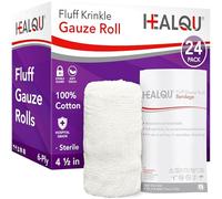 HEALQU Kerlix Type Gauze Bandage Rolls - 4 ½ in x 4.1 Yds, 6 Ply - 24 Single Sterile Pocuhes - Extra Absorbency, Latex Free, Hospital Grade Cotton Krinkle Fluff Bandage Wrap - Wound Care & First Aid