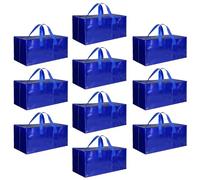 HealSmart 10 Pack Extra Large Moving Bags with Zippers & Carrying Handles, Heavy-Duty Storage Tote Moving Boxes for Dorm Room Essentials Storage Bags, Blue