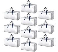 HealSmart 10 Pack Extra Large Moving Bags with Zippers & Carrying Handles, Heavy-Duty Storage Tote Moving Boxes for Dorm Room Essentials Storage Bags, Clear