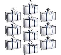 HealSmart 10 Pack Large Moving Bags with Zippers and Handles, Moving Supplies with Lids, Heavy Duty Space Saving Totes, Folds Flat,Moving and Storing, Clear