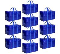 HealSmart 10 Pack Large Moving Bags with Zippers & Handles, Moving Supplies with lids, Heavy Duty Totes for Space Saving, Fold Flat, Moving and Storing, Blue