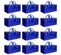 HealSmart 12 Pack Extra Large Moving Bags with Zippers & Carrying Handles, Heavy-Duty Storage Tote Moving Boxes for Dorm Room Essentials Storage Bags, Blue