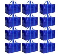 HealSmart 12 Pack Large Moving Bags with Zippers and Handles, Moving Supplies with Lids, Heavy Duty Space Saving Totes, Folds Flat,Moving and Storing, Blue