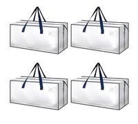 HealSmart 4 Pack Extra Large Moving Bags with Zippers & Carrying Handles, Heavy-Duty Storage Tote Moving Boxes for Dorm Room Essentials Storage Bags, Clear