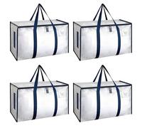 HealSmart 4 Pack Large Moving Bags with Zippers & Handles, Moving Supplies with lids, Heavy Duty Totes for Space Saving, Fold Flat, Moving and Storing, Clear