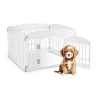 HealSmart 4 Panel Dog Playpen, 24” Exercise Puppy Playpen with Door, Safe, Secure, Folding & Portable Pet Playpen for Indoor & Outdoor Use, Suitable for Puppies and Small, White