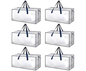HealSmart 6 Pack Extra Large Moving Bags with Zippers & Carrying Handles, Heavy-Duty Storage Tote Moving Boxes for Dorm Room Essentials Storage Bags, Clear