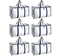 HealSmart 6 Pack Large Moving Bags with Zippers & Handles, Moving Supplies with lids, Heavy Duty Totes for Space Saving, Fold Flat, Moving and Storing, Clear