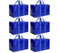 HealSmart 6 Pack Large Moving Bags with Zippers & Handles, Moving Supplies with lids, Heavy Duty Totes for Space Saving, Fold Flat, Moving and Storing, Blue