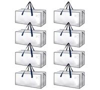 HealSmart 8 Pack Extra Large Moving Bags with Zippers & Carrying Handles, Heavy-Duty Storage Tote Moving Boxes for Dorm Room Essentials Storage Bags, Clear
