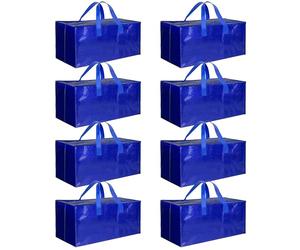 HealSmart 8 Pack Extra Large Moving Bags with Zippers & Carrying Handles, Heavy-Duty Storage Tote Moving Boxes for Dorm Room Essentials Storage Bags, Blue