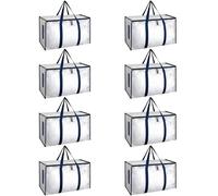 HealSmart 8 Pack Large Moving Bags with Zippers & Handles, Moving Supplies with Lids, Heavy Duty Totes for Space Saving, Fold Flat, Moving and Storing, Clear