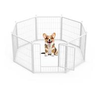 HealSmart Dog Playpen 24 Inch 8 Panels, Heavy Duty Metal Portable Pet Playpen Indoor Outdoor for Camping, Yard, RV, Garden Fence, Privacy Patio, White